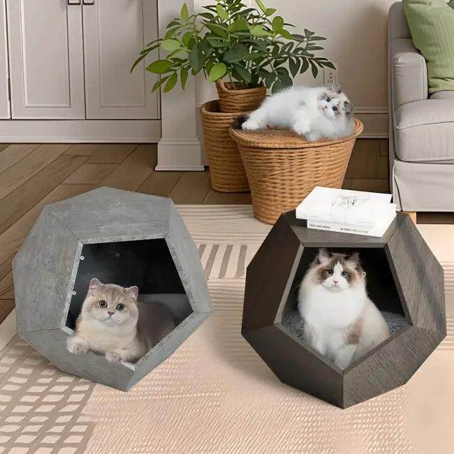 Modern Multifunctional Cat Bed and Side Table in Dark Wood - Estalios