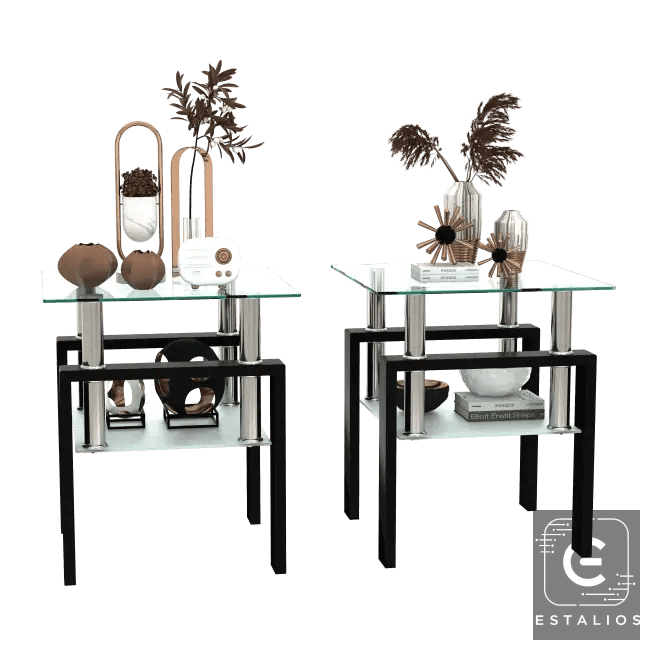 Stunning Glass-Topped End Table Duo for Modern Elegance - Estalios