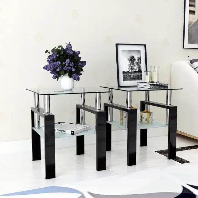 Stunning Glass-Topped End Table Duo for Modern Elegance - Estalios