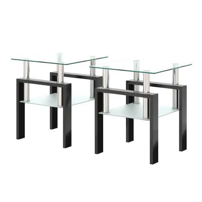 Stunning Glass-Topped End Table Duo for Modern Elegance - Estalios