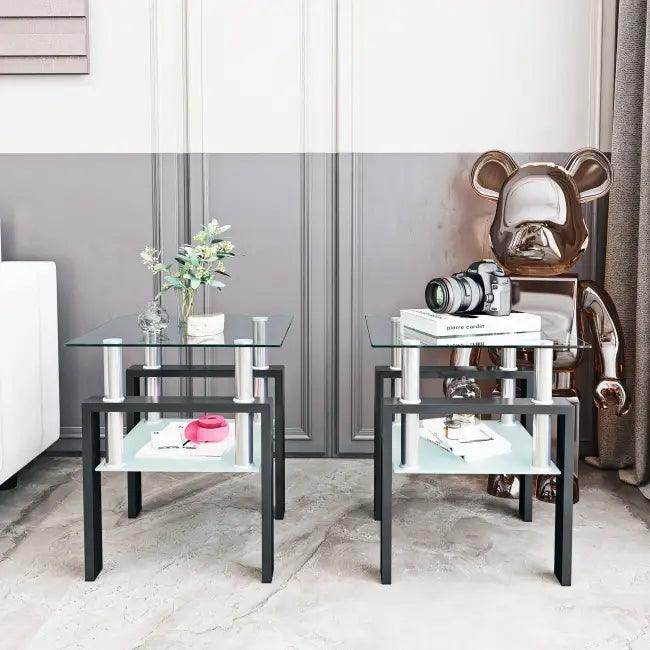 Stunning Glass-Topped End Table Duo for Modern Elegance - Estalios