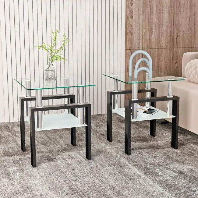 Stunning Glass-Topped End Table Duo for Modern Elegance - Estalios