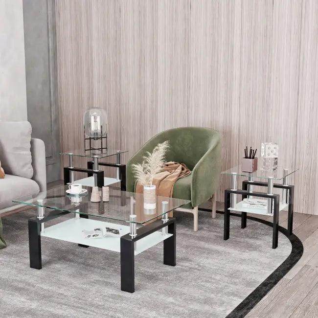 Stunning Glass-Topped End Table Duo for Modern Elegance - Estalios
