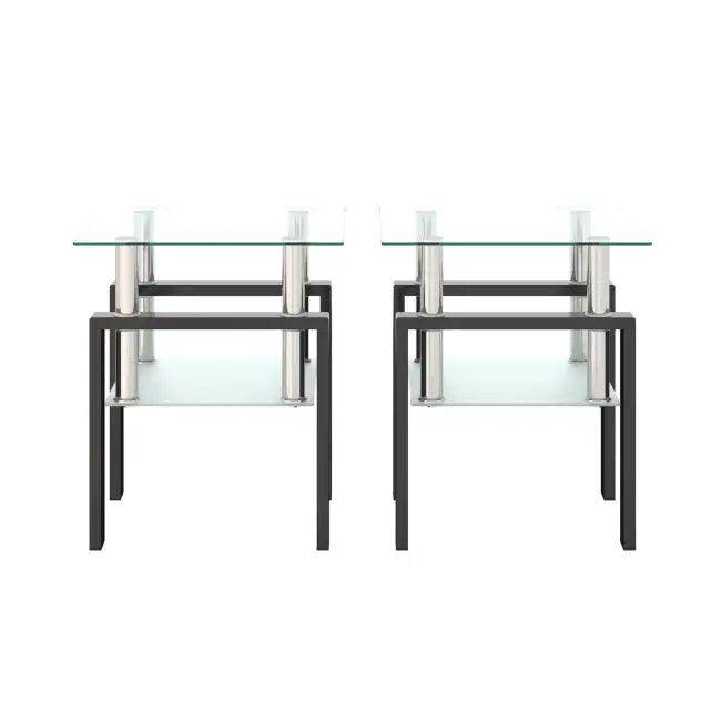 Stunning Glass-Topped End Table Duo for Modern Elegance - Estalios