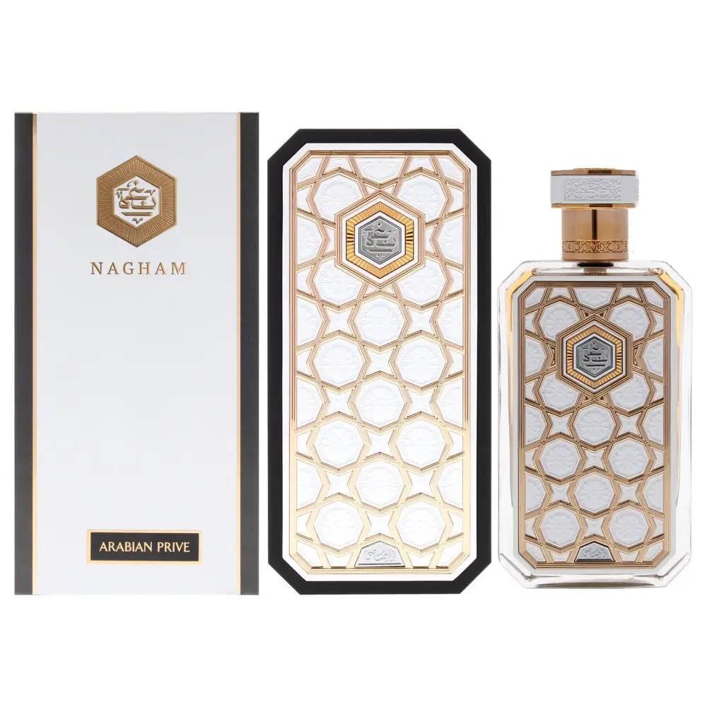Nagham Arabian Prive: Unleash Exotic Luxury! Introducing the Nagham Arabian Prive Perfume Bottle and Packaging, an Exquisite Set Designed to Elevate your Fragrance - Estalios