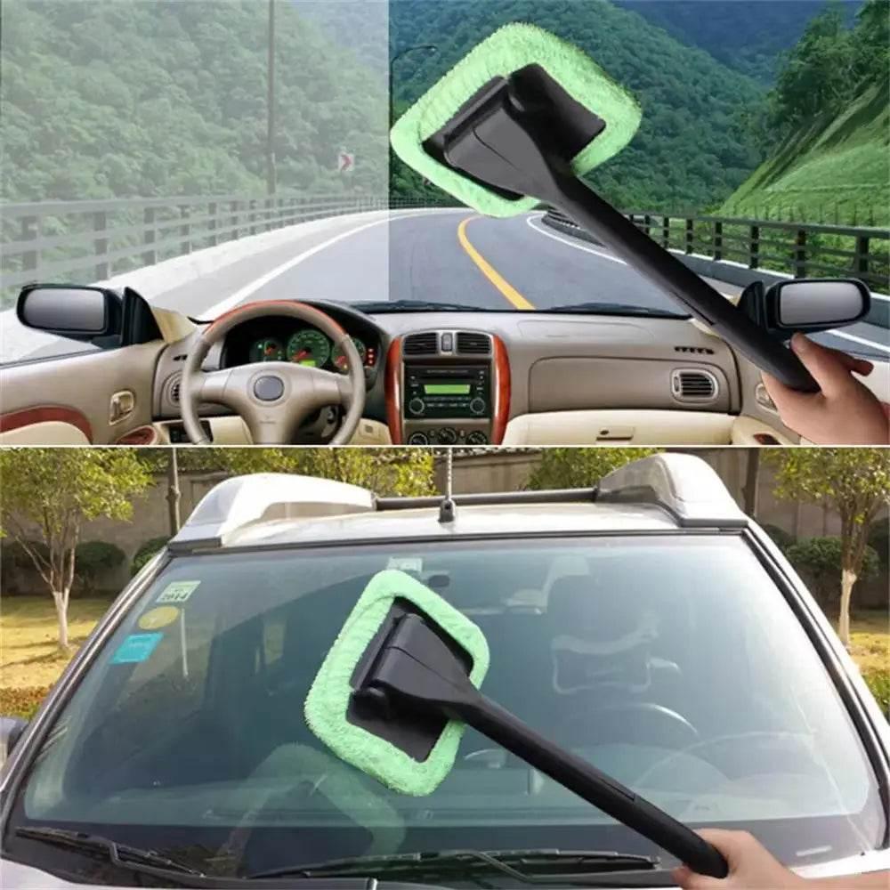 Car Window Cleaner Brush Kit with Long Handle for Interior Windshield Cleaning - Auto Glass Wiper Accessories - Estalios