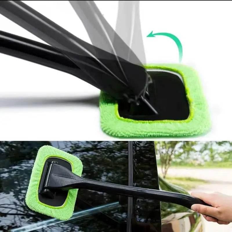 Car Window Cleaner Brush Kit with Long Handle for Interior Windshield Cleaning - Auto Glass Wiper Accessories - Estalios