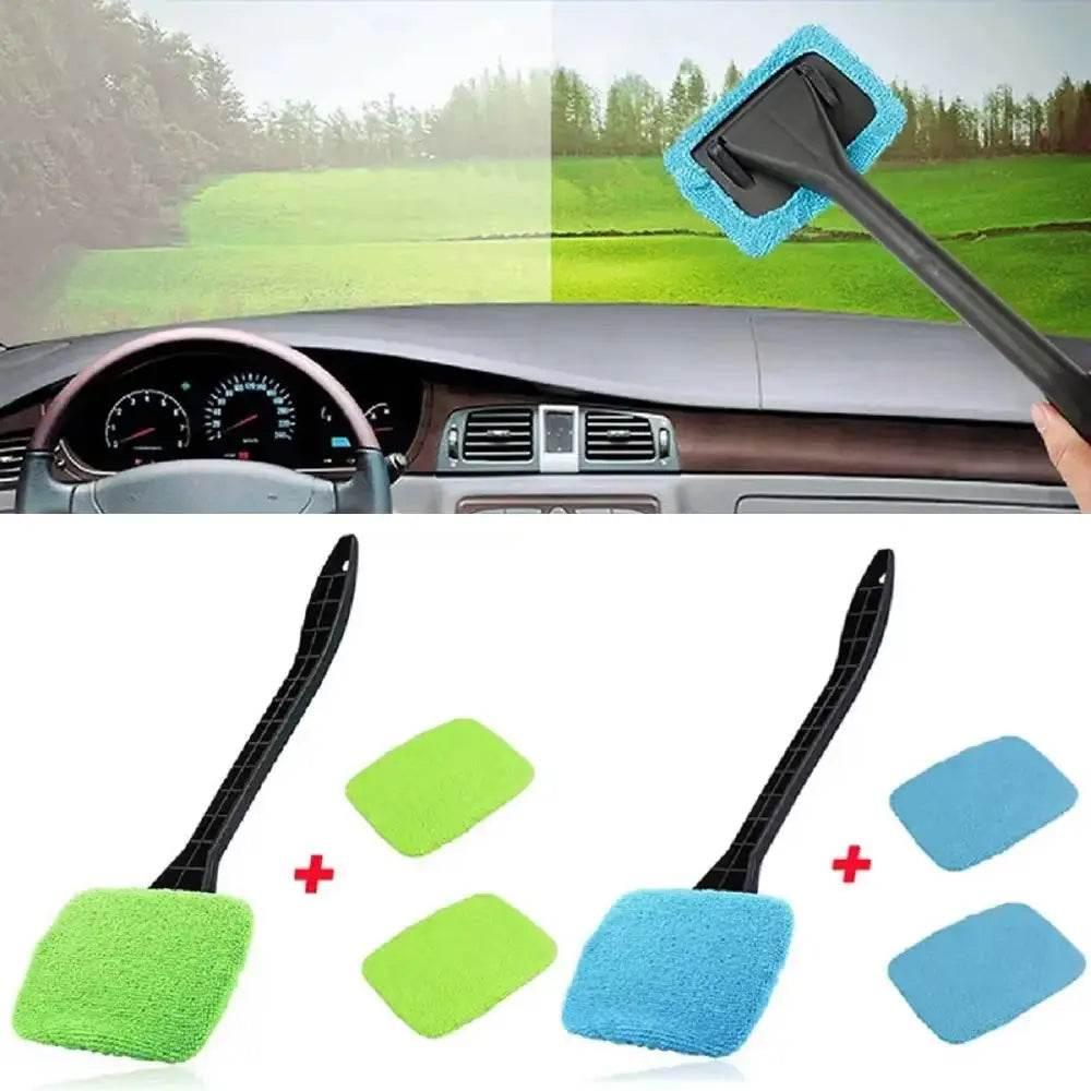 Car Window Cleaner Brush Kit with Long Handle for Interior Windshield Cleaning - Auto Glass Wiper Accessories - Estalios