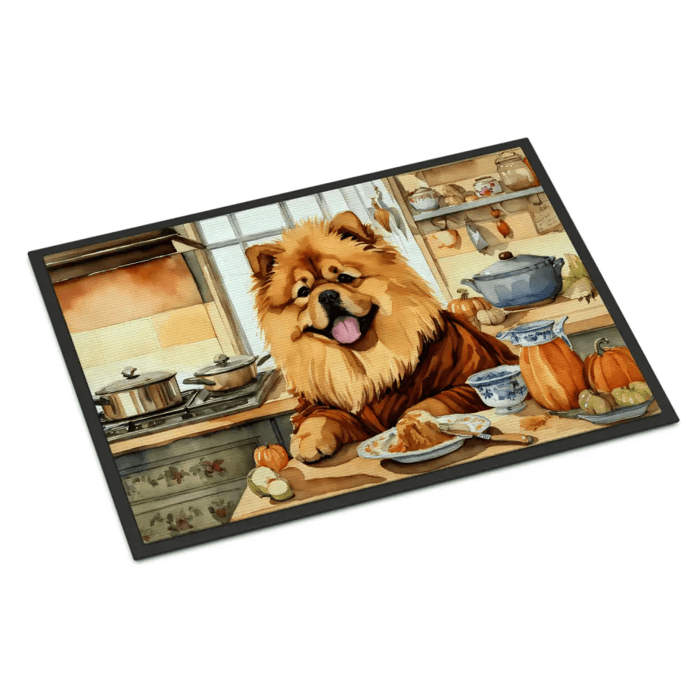 NEW Chow Chow Fall Kitchen Pumpkins Doormat Front Door Mat Indoor Outdoor Rugs for Entryway, Non Slip Washable Low Pile, 18H X 27W - Estalios