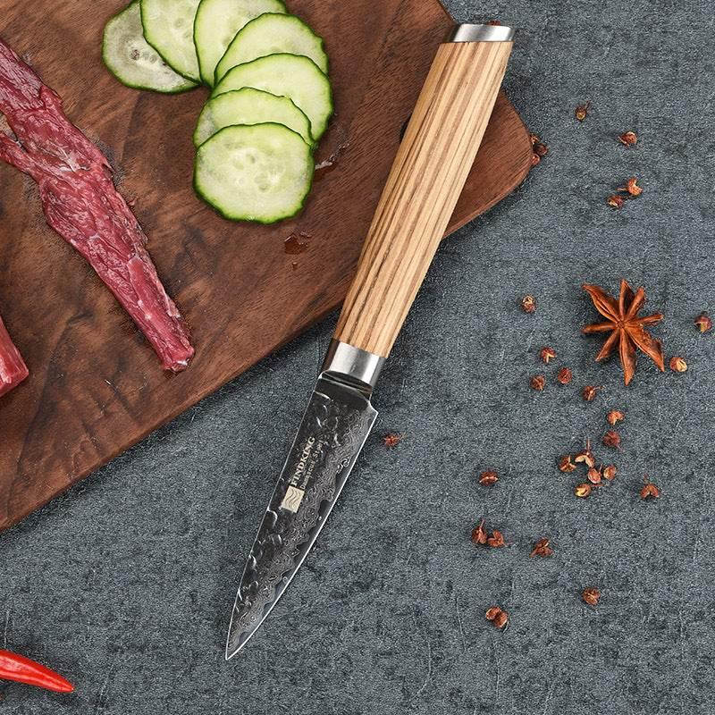 New Damascus 3.5 Inch Fruit Knife with Solid Wood Handle - Estalios