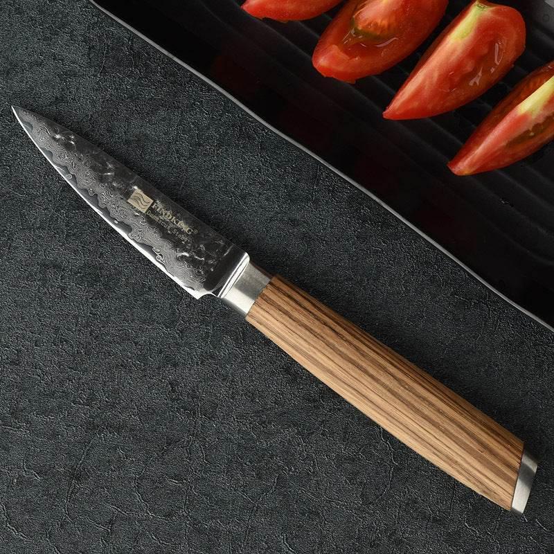 New Damascus 3.5 Inch Fruit Knife with Solid Wood Handle - Estalios
