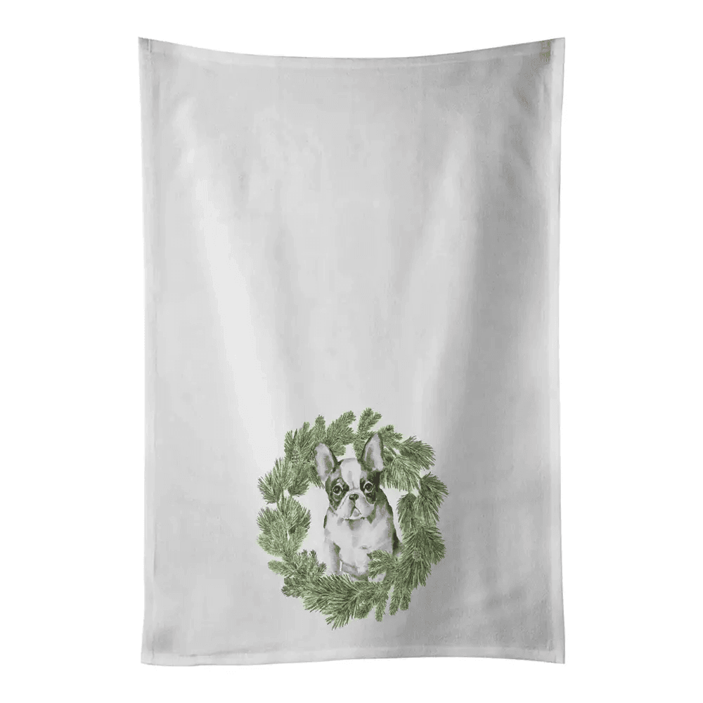 NEW French Bulldog Christmas Wreath Kitchen Towel Set - Estalios