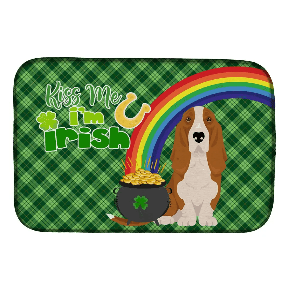 Absorbent St. Patrick's Day Basset Hound Dish Drying Mat - Estalios