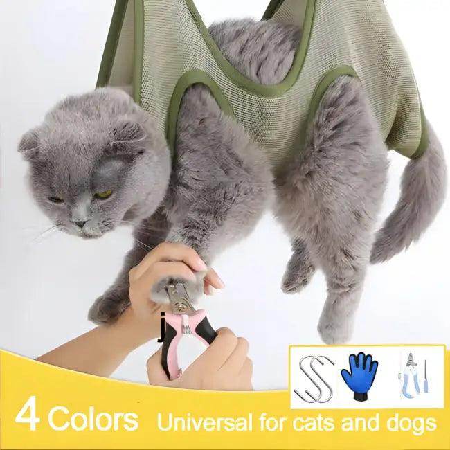 Olive and Red Cat Grooming Hammock for Stress-Free Grooming - Estalios