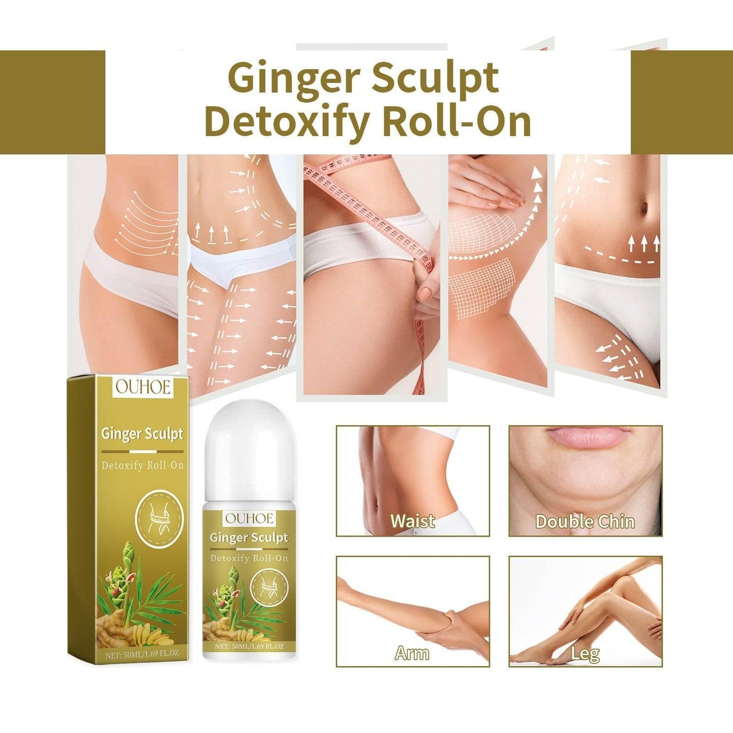 OUHOE Ginger Sculpt Detoxify Roll-On for Firming Contour - Estalios
