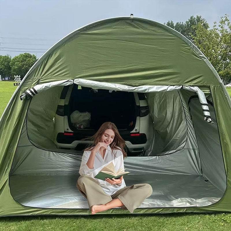 Unlock Adventure: Your Car Camping Tent Awaits! Gear up for unforgettable outdoor experiences with our Green and Black Car Camping Tent. Designed for convenience and durability - Estalios