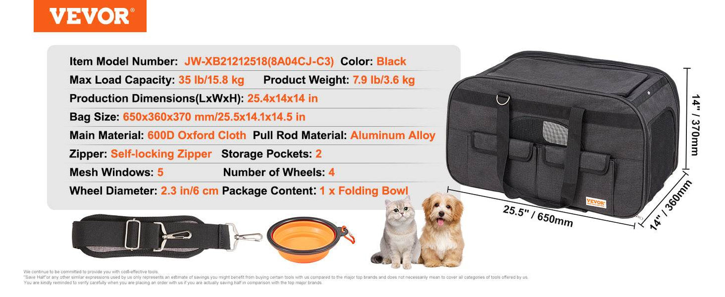 Breathable Pet Cat Carrier Backpack with Wheels for Travel - Estalios