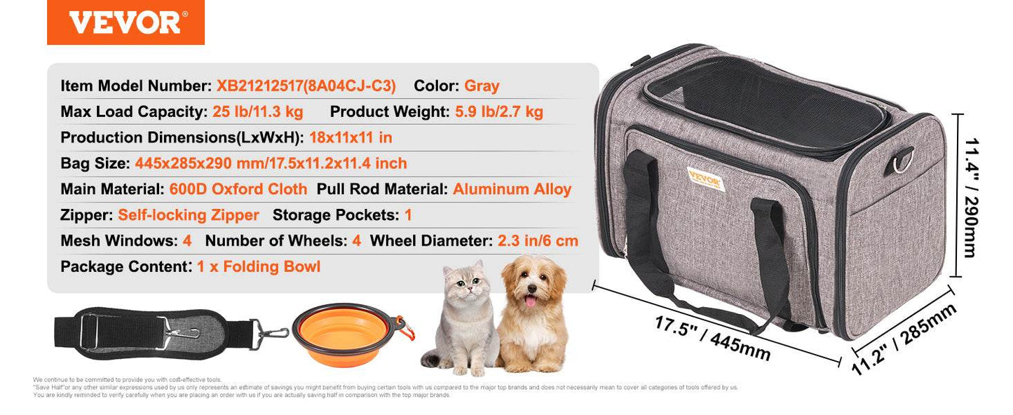 Breathable Pet Cat Carrier Backpack with Wheels for Travel - Estalios