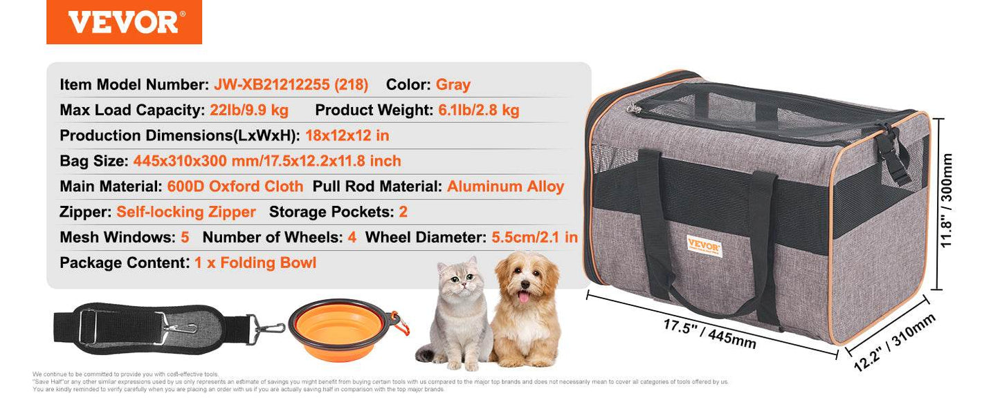 Breathable Pet Carrier Backpack with Wheels for Travel - Estalios
