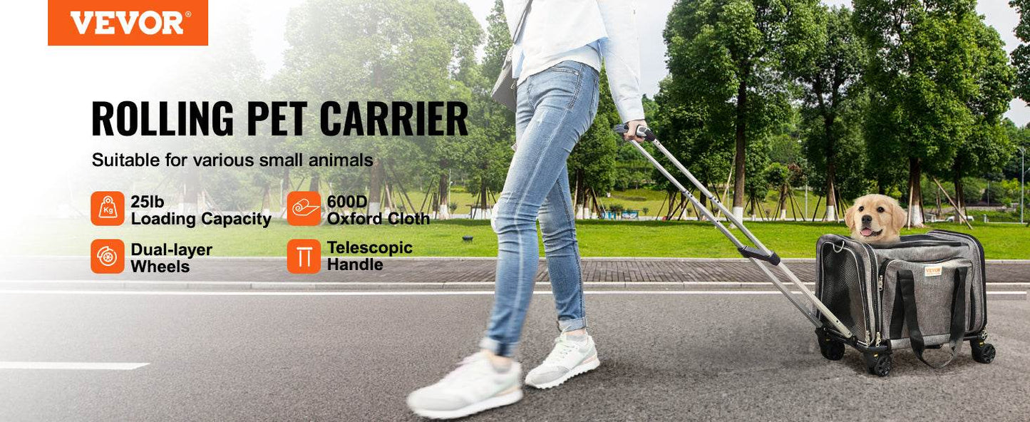 Breathable Pet Carrier Backpack with Wheels for Travel - Estalios