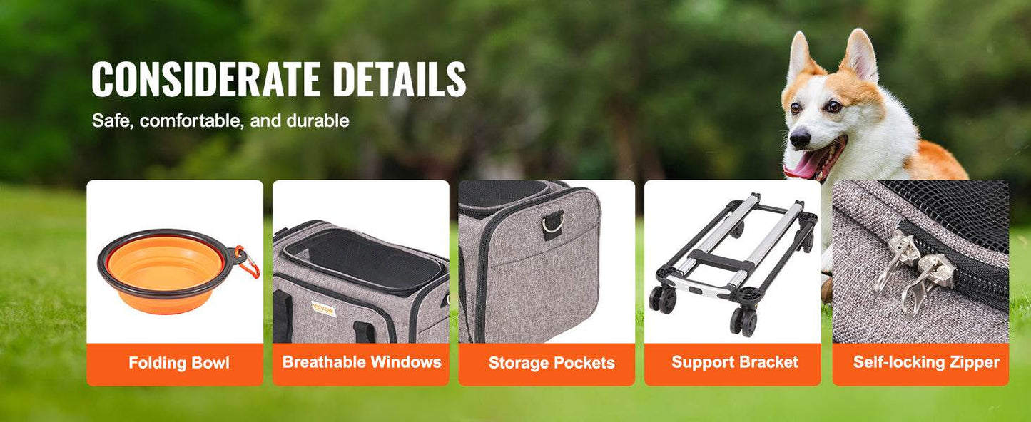 Breathable Pet Cat Carrier Backpack with Wheels for Travel - Estalios