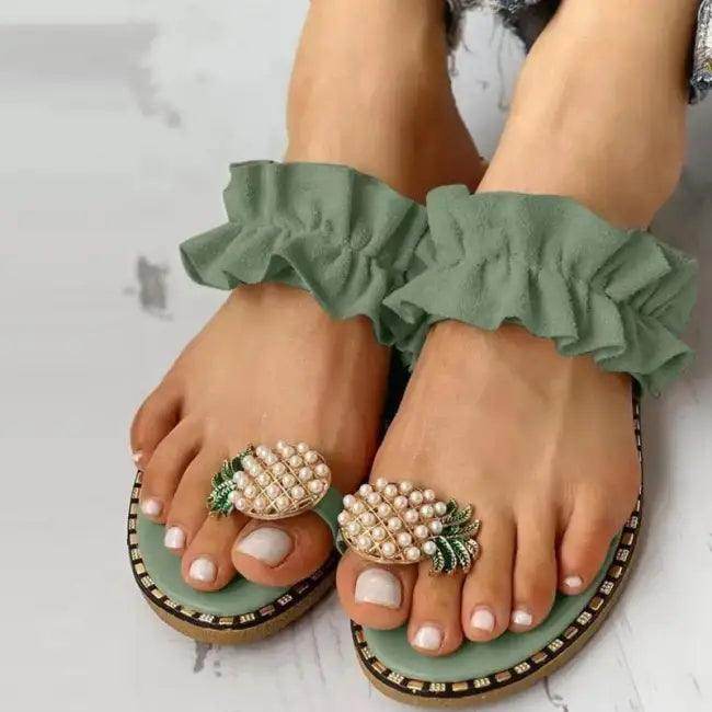 Vibrant Tropical Ruffle Pineapple Sandals for Summer Fun - Estalios
