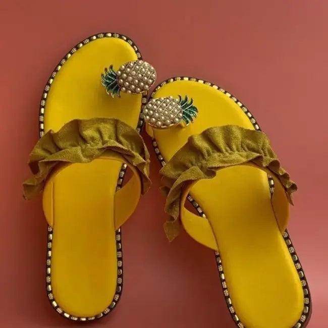 Vibrant Tropical Ruffle Pineapple Sandals for Summer Fun - Estalios
