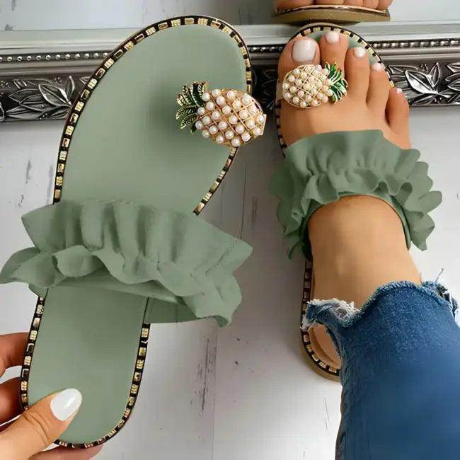 Vibrant Tropical Ruffle Pineapple Sandals for Summer Fun - Estalios