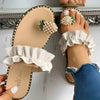 Chic Pineapple Pearl Sandals with Ruffled Straps in Beige - Estalios