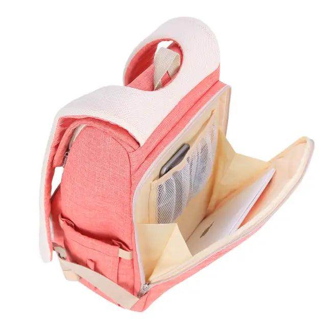 Vibrant Pink Diaper Backpack with Chic Beige Touches Style - Estalios