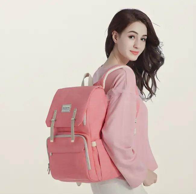 Vibrant Pink Diaper Backpack with Chic Beige Touches Style - Estalios