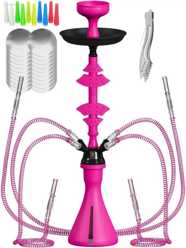 Pink hookah with multiple hoses.