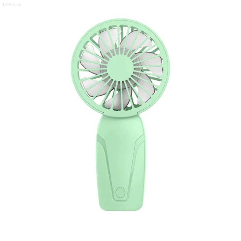 Mint green handheld fan.