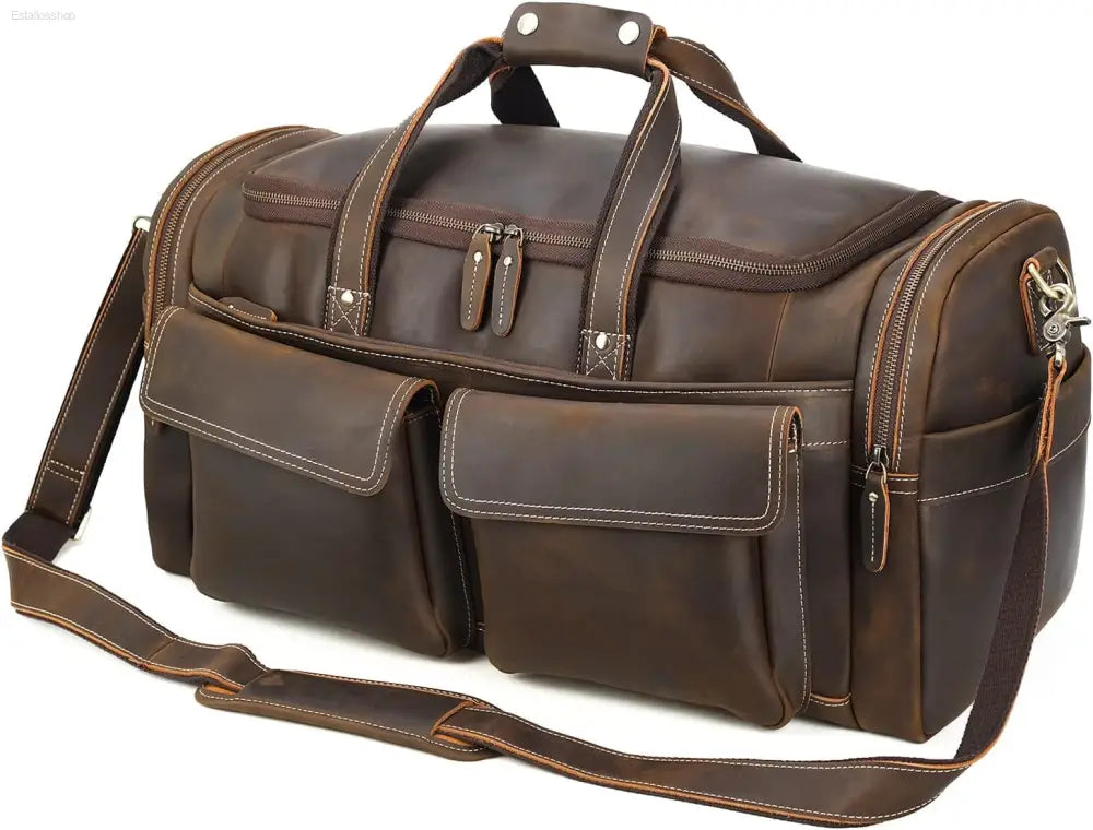 Polare 23" Retro Full Grain Cowhide Leather Duffel Bag - Stylish Gym & Weekend Luggage (42L)
