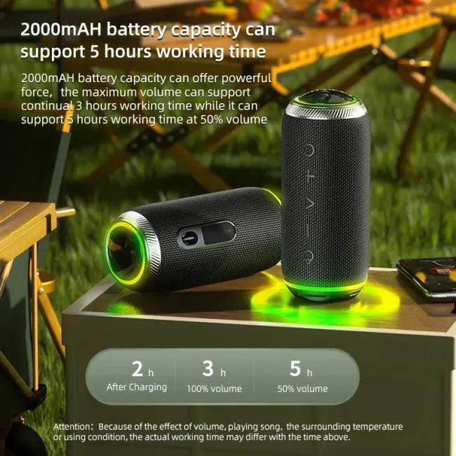 Portable 16W Bluetooth Speaker with LED and Waterproof Design - Estalios