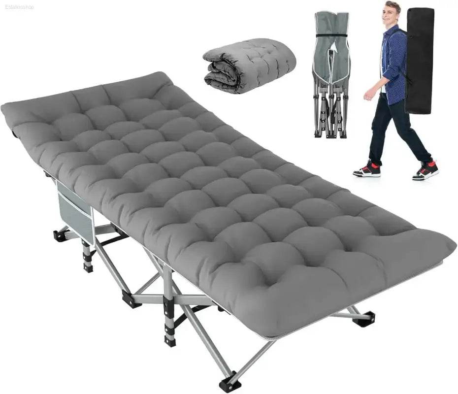 Portable Camping Cot with Carry Bag for Adults, Charcoal Grey - Estalios
