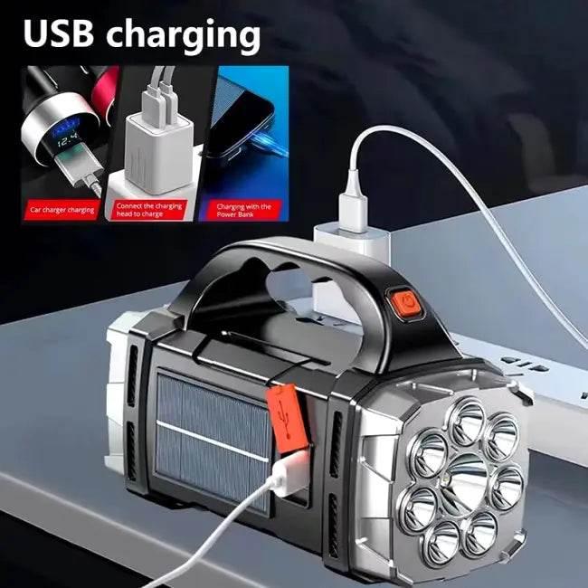 Portable Powerful USB Rechargeable Flashlight Solar LED Light with COB Work Light 4 Gear Charge Mobile Phone Camping Lamp - Estalios