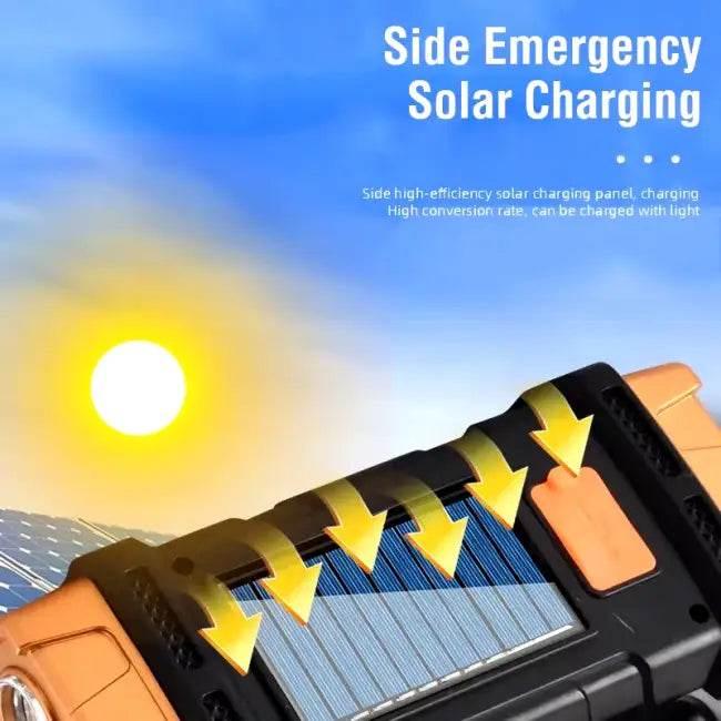 Portable Powerful USB Rechargeable Flashlight Solar LED Light with COB Work Light 4 Gear Charge Mobile Phone Camping Lamp - Estalios