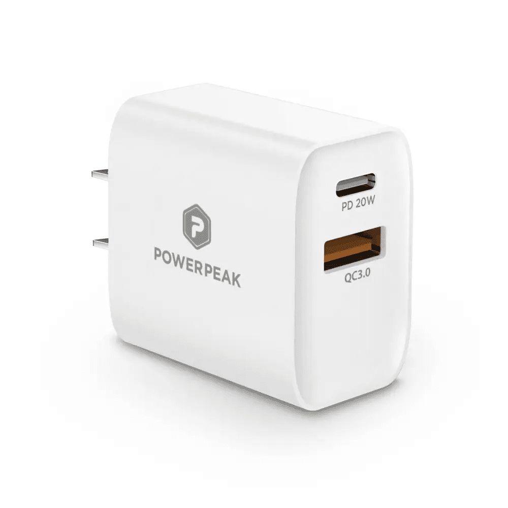 PowerPeak PD Wall Dual Port Charger 20W for Fast Charging - Estalios