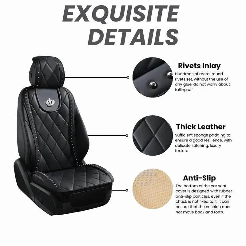 Premium Leather Car Seat Cushion with Elegant Rhinestone Decor - Estalios