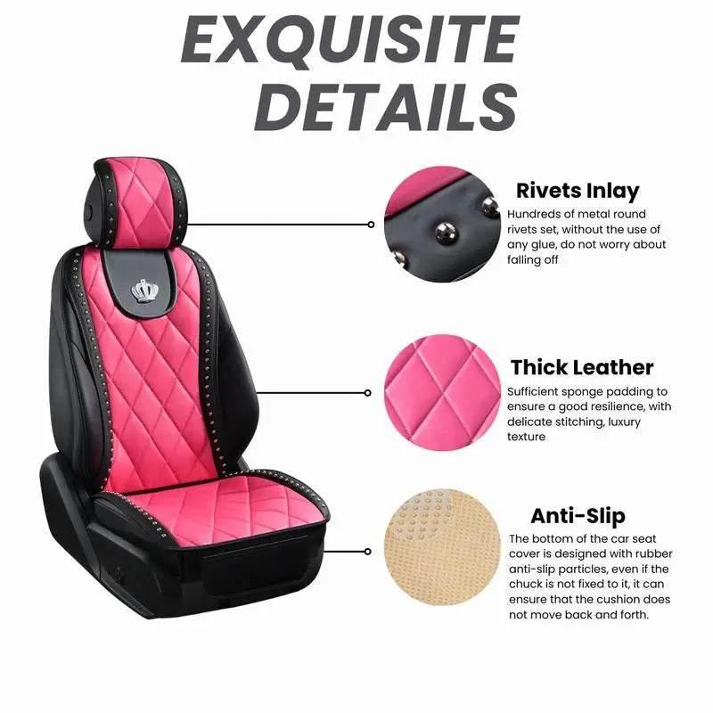 Premium Leather Car Seat Cushion with Elegant Rhinestone Decor - Estalios