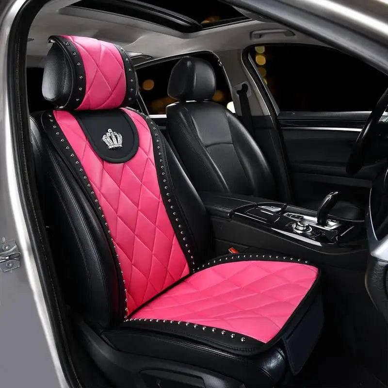 Premium Leather Car Seat Cushion with Elegant Rhinestone Decor - Estalios