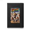 Black notebook with a Pride-themed weightlifting scene.