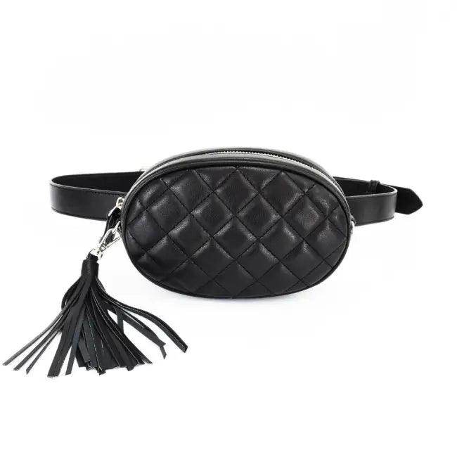 Sleek Black Belt Bag With Luxe Quilted Finish - Estalios