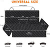 Black quilted car seat cover with dimensions.