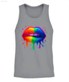 Gray tank top with rainbow lips graphic.