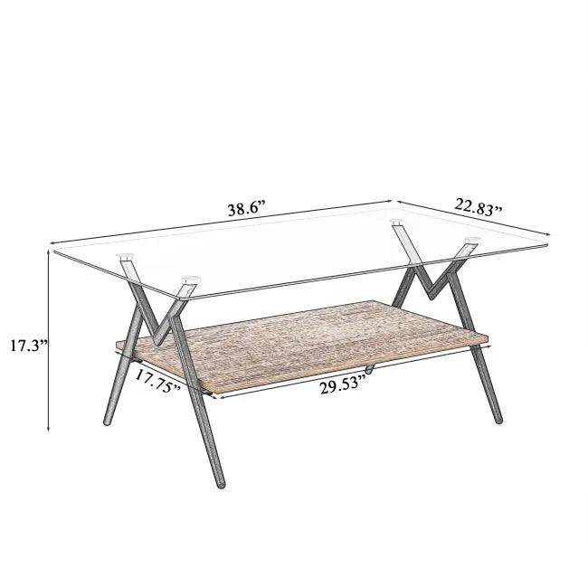 Vibrant Glass Coffee Table with Chic Wooden Shelf Design - Estalios