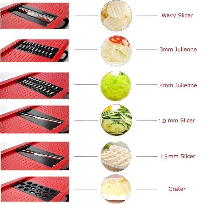 Red Vegetable Slicer with Interchangeable Blades for Easy Cutting - Estalios
