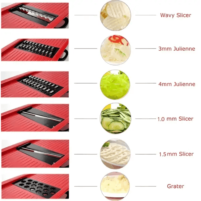 Red Vegetable Slicer with Interchangeable Blades for Easy Cutting - Estalios