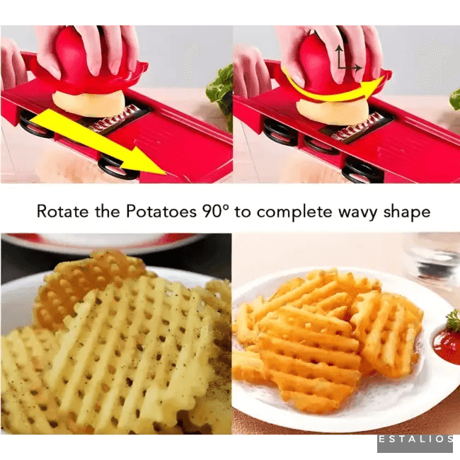 Red Vegetable Slicer with Interchangeable Blades for Easy Cutting - Estalios